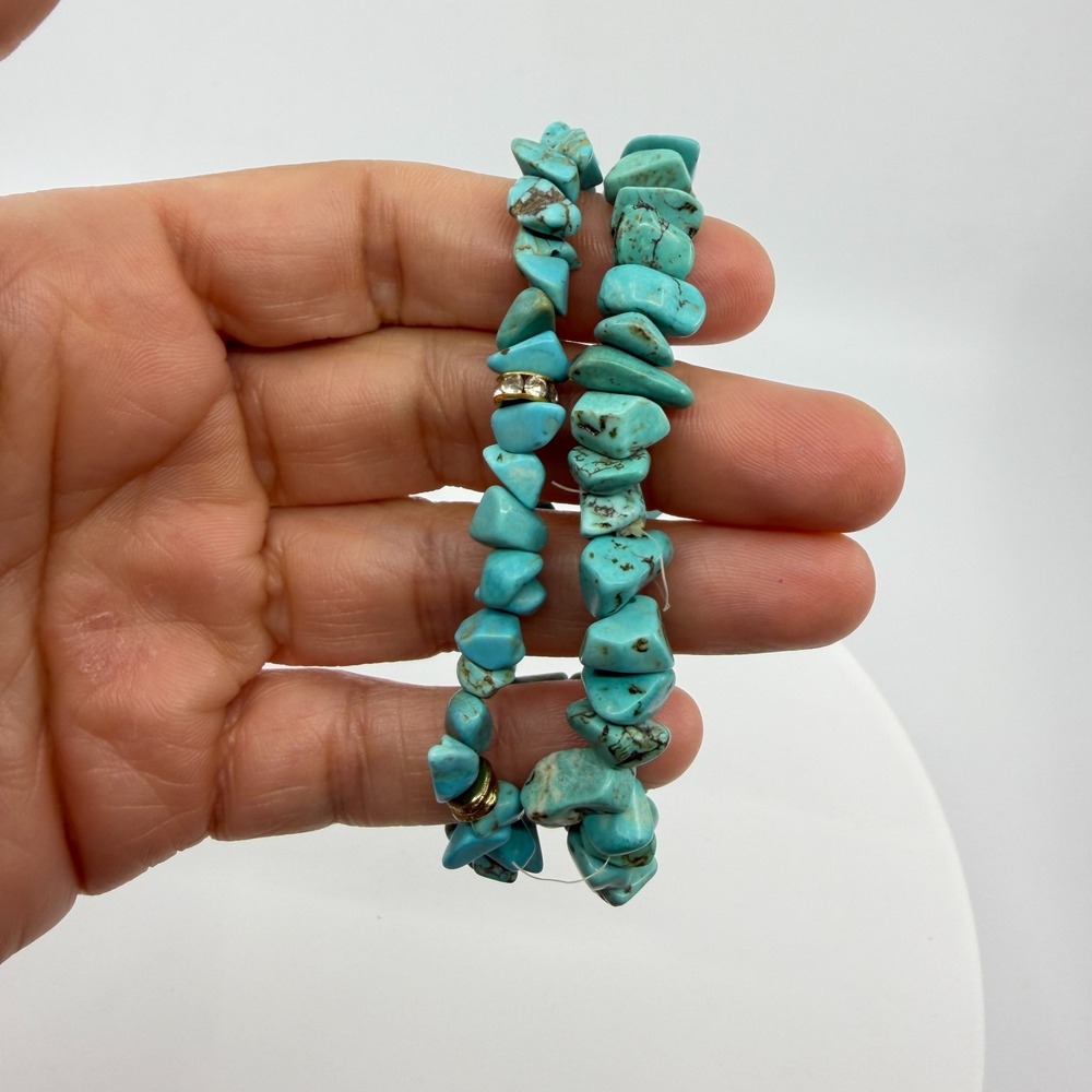 Sophia 2 Pc Turquoise Chip Stretch Bracelet Set - Bohemian Statement Gift